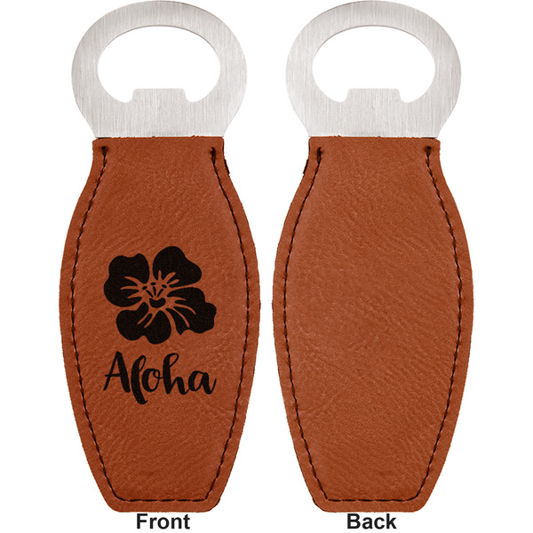 Preppy Hibiscus Leather Bar Bottle Opener - Front and Back (single sided)
