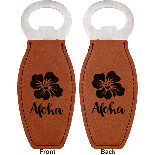 Preppy Hibiscus Leather Bar Bottle Opener - Front and Back