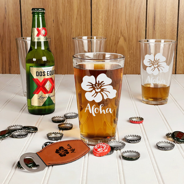 Preppy Hibiscus Leather Bar Bottle Opener - IN CONTEXT