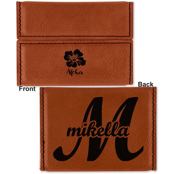 Preppy Hibiscus Leather Business Card Holder - Front Back