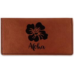 Preppy Hibiscus Leatherette Checkbook Holder - Double Sided (Personalized)