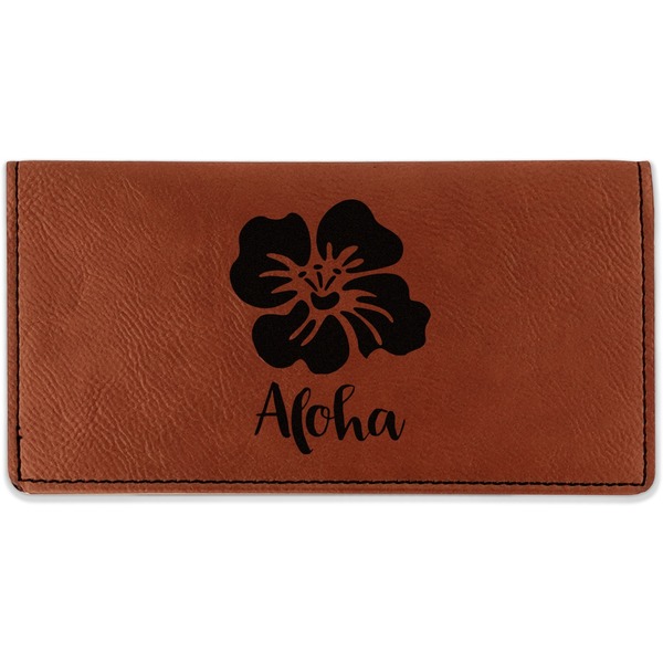 Custom Preppy Hibiscus Leatherette Checkbook Holder - Double Sided (Personalized)
