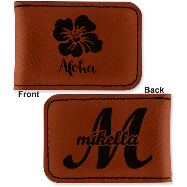Preppy Hibiscus Leatherette Magnetic Money Clip - Front and Back