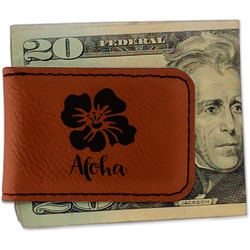 Preppy Hibiscus Leatherette Magnetic Money Clip - Single Sided (Personalized)