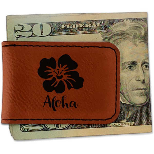 Custom Preppy Hibiscus Leatherette Magnetic Money Clip - Single Sided (Personalized)