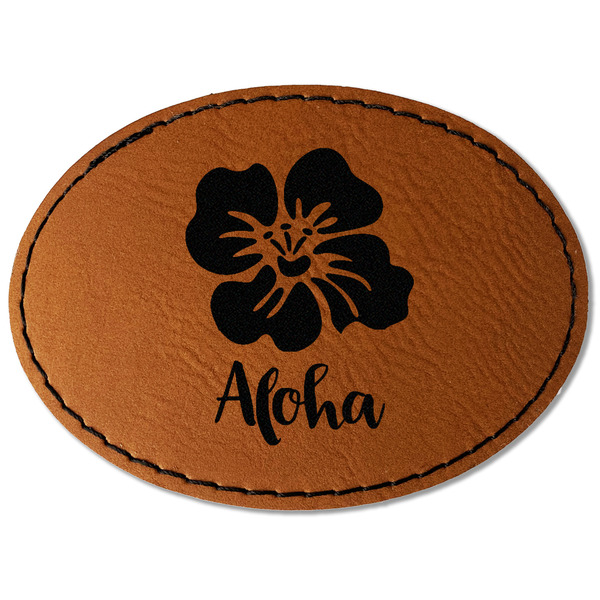 Preppy Hibiscus Leatherette Patches - Oval