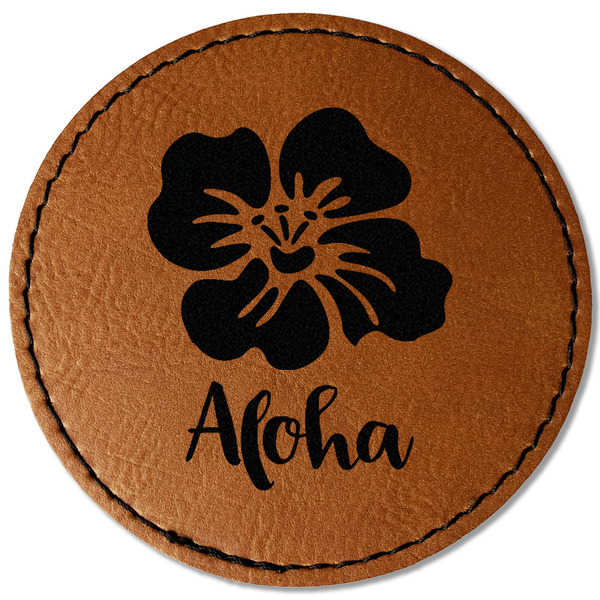 Preppy Hibiscus Leatherette Patches - Round
