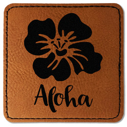 Preppy Hibiscus Faux Leather Iron On Patch - Square (Personalized)