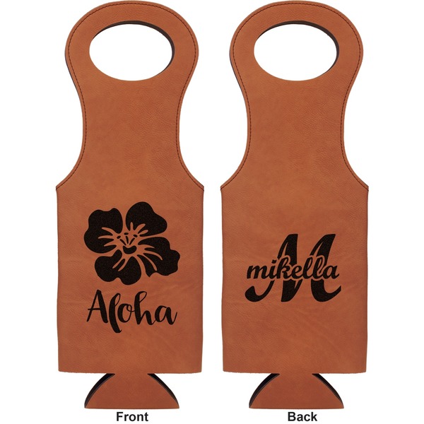 Preppy Hibiscus Leatherette Wine Tote Double Sided - Front and Back