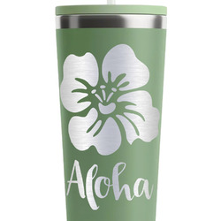 Preppy Hibiscus RTIC Everyday Tumbler with Straw - 28oz - Light Green - Double-Sided (Personalized)