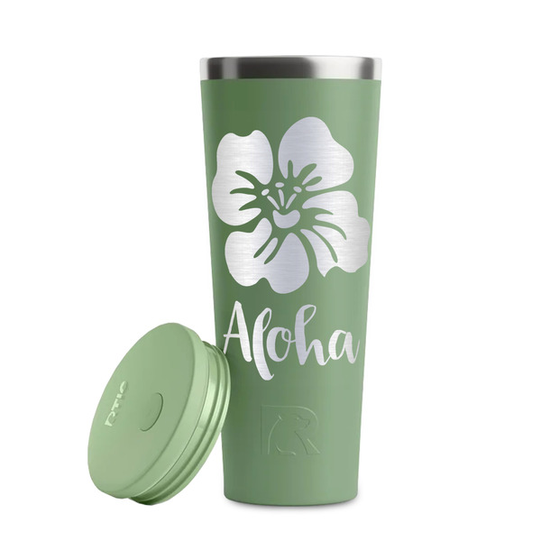 Preppy Hibiscus Light Green RTIC Everyday Tumbler - 28 oz. - Lid Off