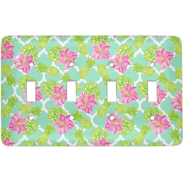 Custom Preppy Hibiscus Light Switch Cover (4 Toggle Plate)