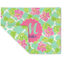 Preppy Hibiscus Double-Sided Linen Placemat - Single w/ Name and Initial