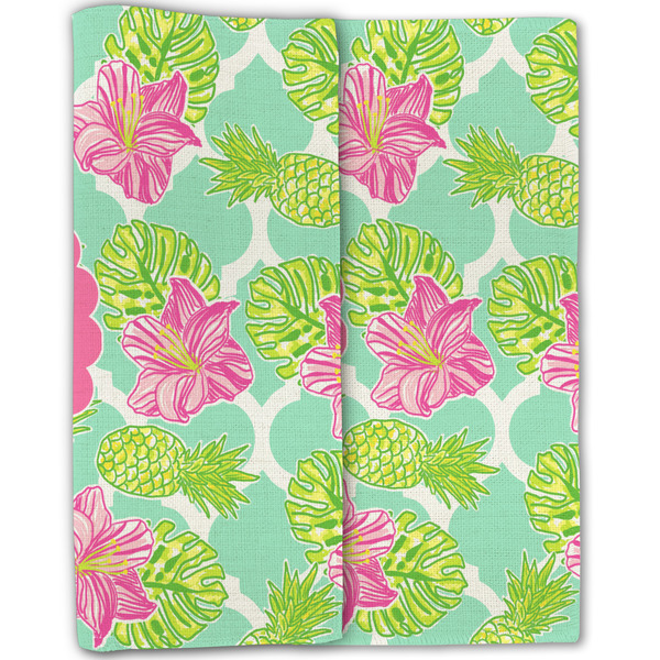 Preppy Hibiscus Linen Placemat - Folded Half (double sided)