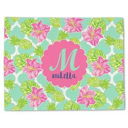 Preppy Hibiscus Single-Sided Linen Placemat - Single w/ Name and Initial