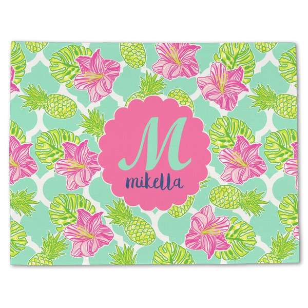 Custom Preppy Hibiscus Single-Sided Linen Placemat - Single w/ Name and Initial