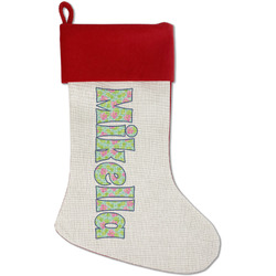 Preppy Hibiscus Red Linen Stocking (Personalized)