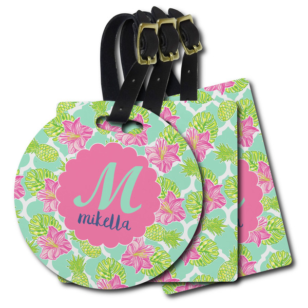 Custom Preppy Hibiscus Plastic Luggage Tag (Personalized)
