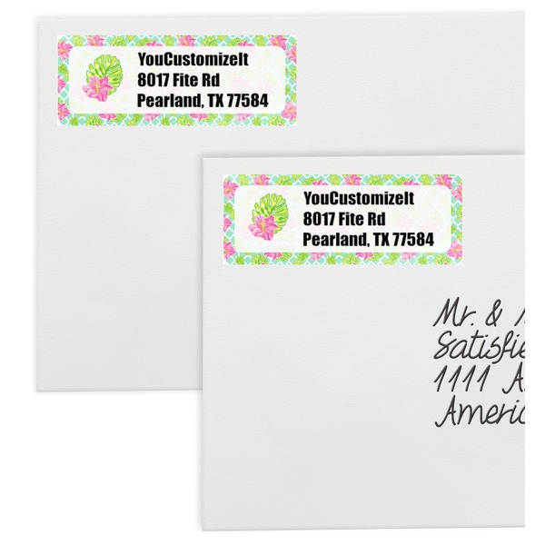 Preppy Hibiscus Mailing Labels - Double Stack Close Up