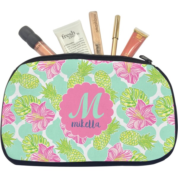 Custom Preppy Hibiscus Makeup / Cosmetic Bag - Medium (Personalized)
