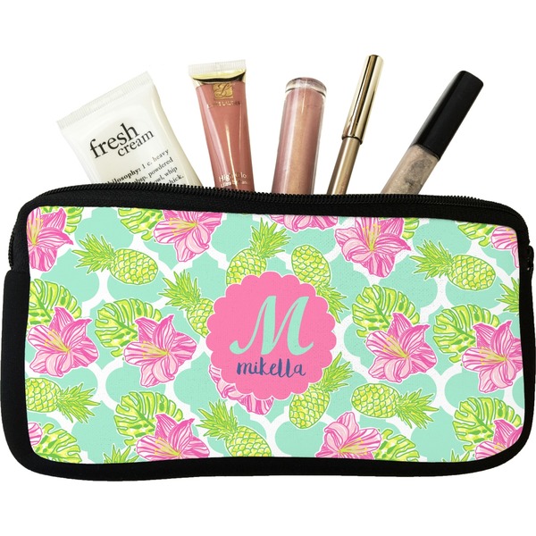 Custom Preppy Hibiscus Makeup / Cosmetic Bag (Personalized)