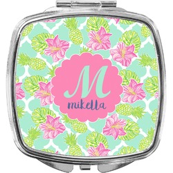 Preppy Hibiscus Compact Makeup Mirror (Personalized)