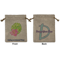 Preppy Hibiscus Medium Burlap Gift Bag - Front & Back (Personalized)