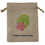 Preppy Hibiscus Medium Burlap Gift Bag - Front (Personalized)