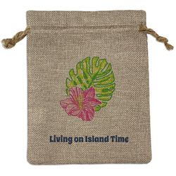 Preppy Hibiscus Medium Burlap Gift Bag - Front (Personalized)