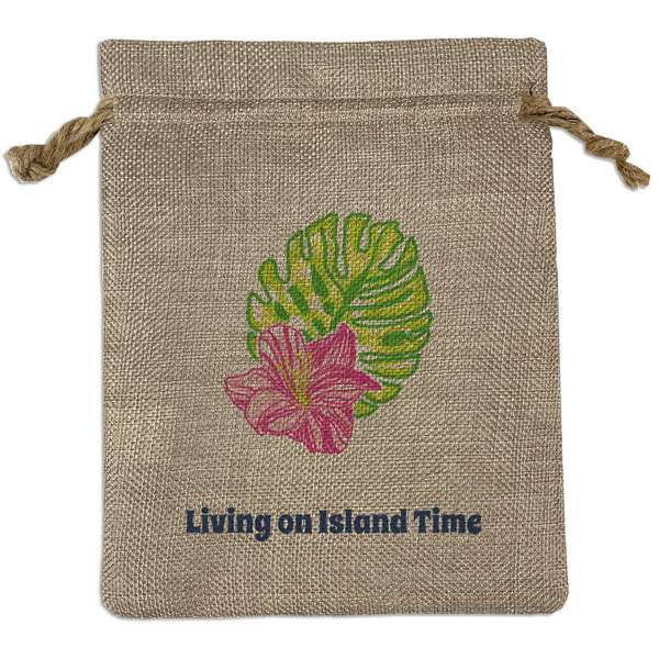 Custom Preppy Hibiscus Burlap Gift Bag (Personalized)