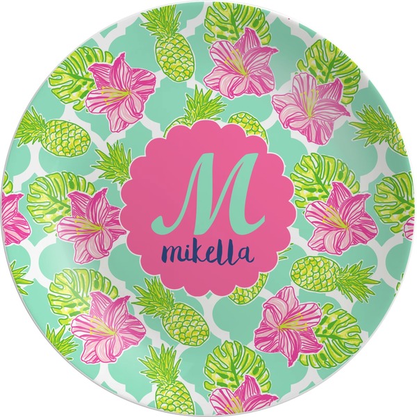 Custom Preppy Hibiscus Melamine Plate (Personalized)