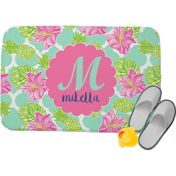Custom Preppy Hibiscus Memory Foam Bath Mat - 24"x17" (Personalized)