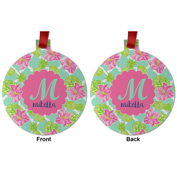 Preppy Hibiscus Metal Ball Ornament - Front and Back