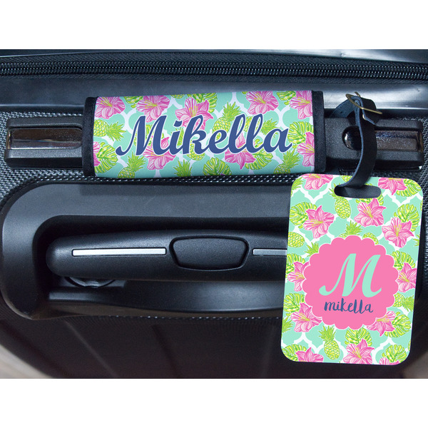 Preppy Hibiscus Metal Luggage Tag & Handle Wrap - In Context