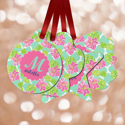 Preppy Hibiscus Metal Ornaments - Double Sided w/ Name and Initial