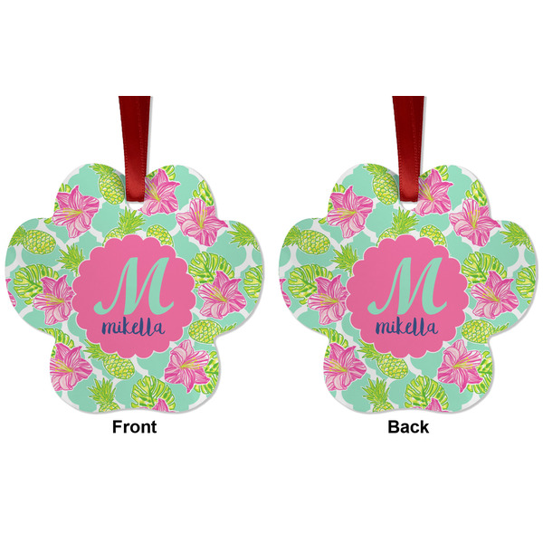 Preppy Hibiscus Metal Paw Ornament - Front and Back