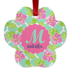Preppy Hibiscus Metal Paw Ornament - Double Sided w/ Name and Initial