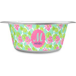 Preppy Hibiscus Stainless Steel Dog Bowl (Personalized)