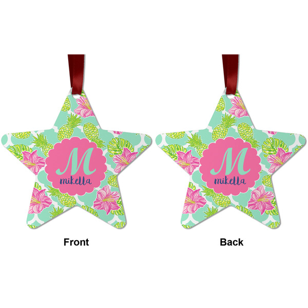 Preppy Hibiscus Metal Star Ornament - Front and Back
