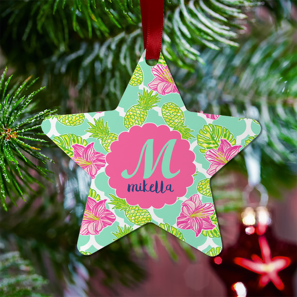 Preppy Hibiscus Metal Star Ornament - Lifestyle