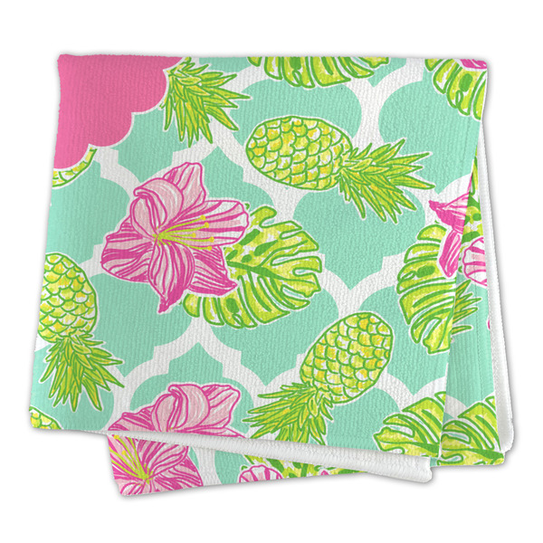 Preppy Hibiscus Microfiber Dish Rag - FOLDED (square)
