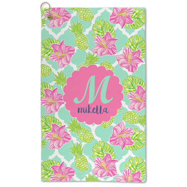 Custom Preppy Hibiscus Microfiber Golf Towel - Large (Personalized)
