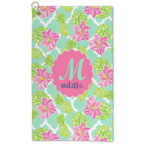 Custom Preppy Hibiscus Microfiber Golf Towel - Large (Personalized)