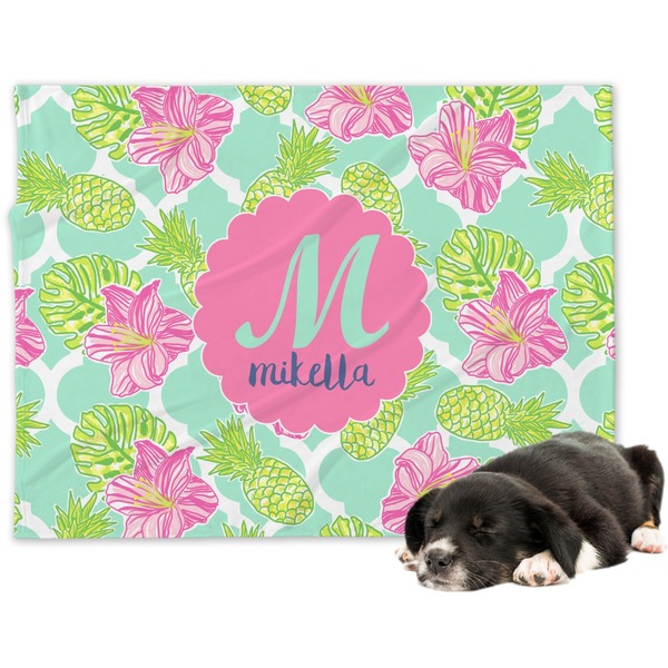 Custom Preppy Hibiscus Dog Blanket (Personalized)