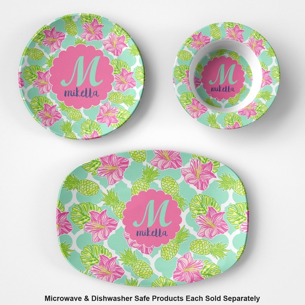 Preppy Hibiscus Microwave & Dishwasher Safe CP Plastic Dishware - Group