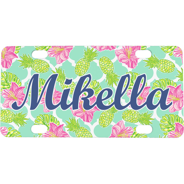 Custom Preppy Hibiscus Mini / Bicycle License Plate (4 Holes) (Personalized)
