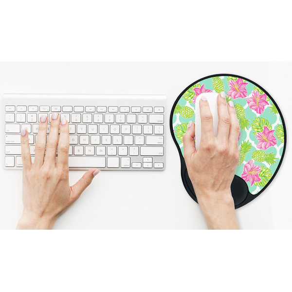 Preppy Hibiscus Mouse Pad with Wrist Rest - LIFESYTLE 2 (in use)