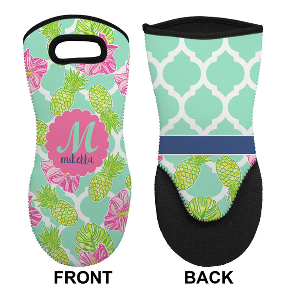 Preppy Hibiscus Neoprene Oven Mitt (Front & Back)