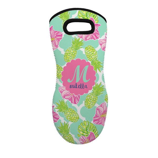 Custom Preppy Hibiscus Neoprene Oven Mitt - Single w/ Name and Initial