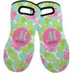Preppy Hibiscus Neoprene Oven Mitts - Set of 2 w/ Name and Initial